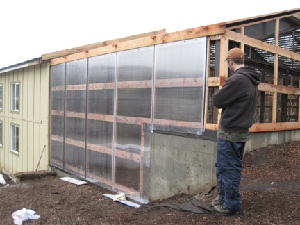 web greenhouse construction one wall complete from outside outdoor area IMG_0635