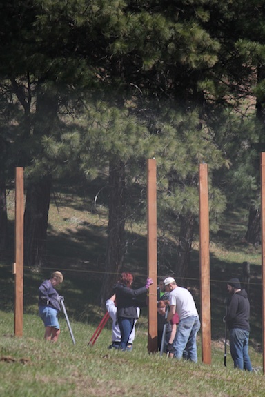 web Volunteers working on hill Denice JB Seattle animal groups pole setting IMG_3290 volunteers setting posts