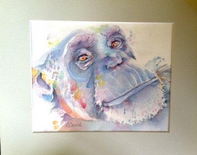 Foxie watercolor in mat by Lynn Cornnish