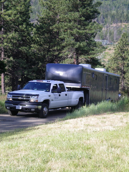 truck pulling up driveway with chimps